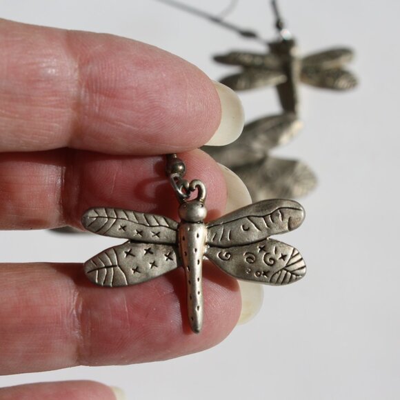 Vintage Dragonfly Set Earrings and Pendant or Brooch Pewter Summer… - Picture 4 of 4
